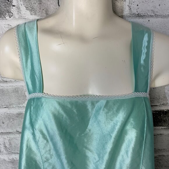 Vintage 90s Teal Satin Lace Trim Square Neck Camisole Boho Chic Crop Tank Top - Picture 2 of 16